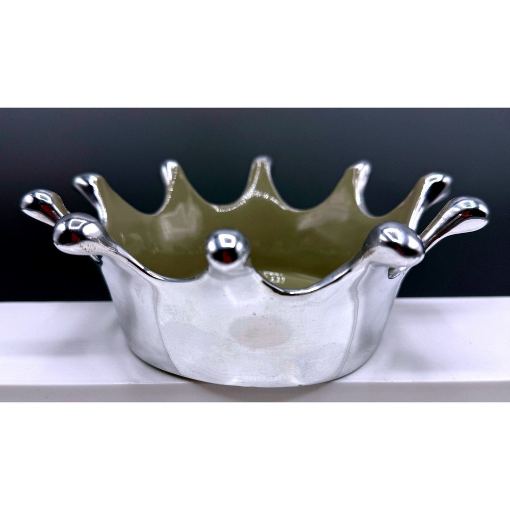 Lunares San Francisco Silver Splash Crown Bowl Silver Tone & Tan Enamel   7.5"